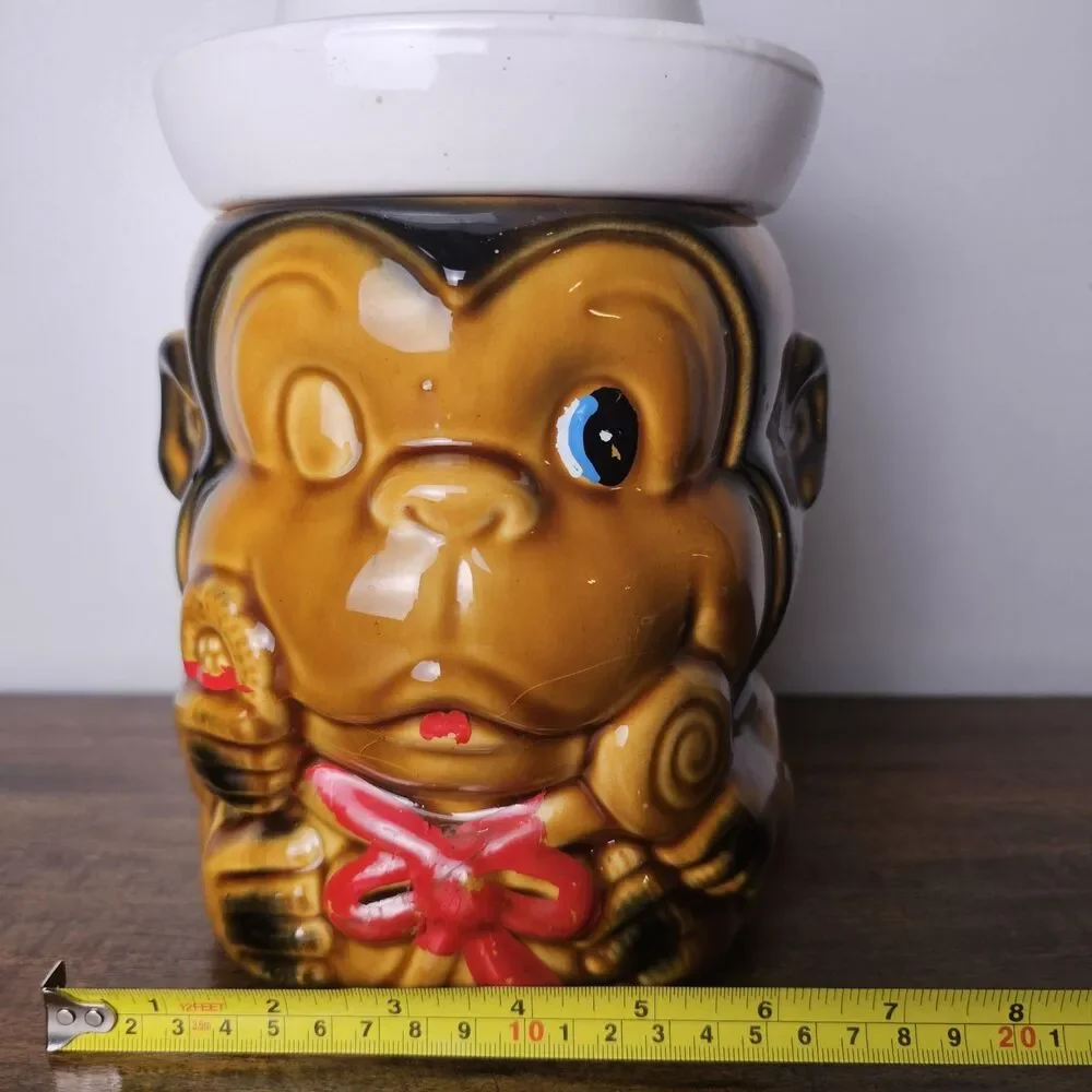 Vintage Japan Sailor Monkey Cookie Jar Ceramic Lollipop Canister 1960s 1970s